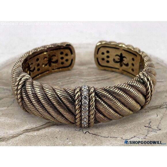 901 JUDITH RIPKA 925 Sterling Vermeil CZ Hinged 6.25" rope Cuff Bracelet 67.97g - Picture 1 of 4